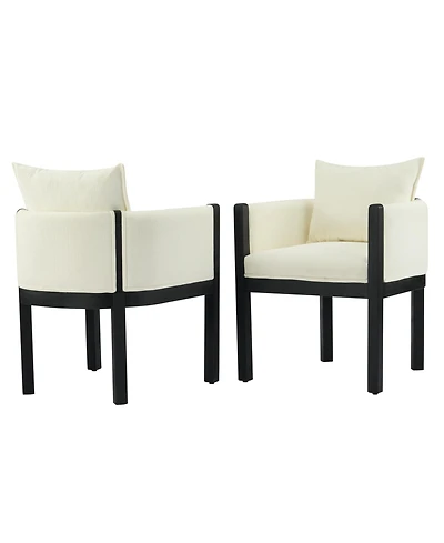 Boyel Living 2-Piece Linen Dining Armchairs, Natural Rubberwood Legs, Modern Farmhouse Kitchen Chairs