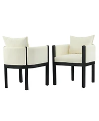 Boyel Living 2-Piece Linen Dining Armchairs, Natural Rubberwood Legs, Modern Farmhouse Kitchen Chairs
