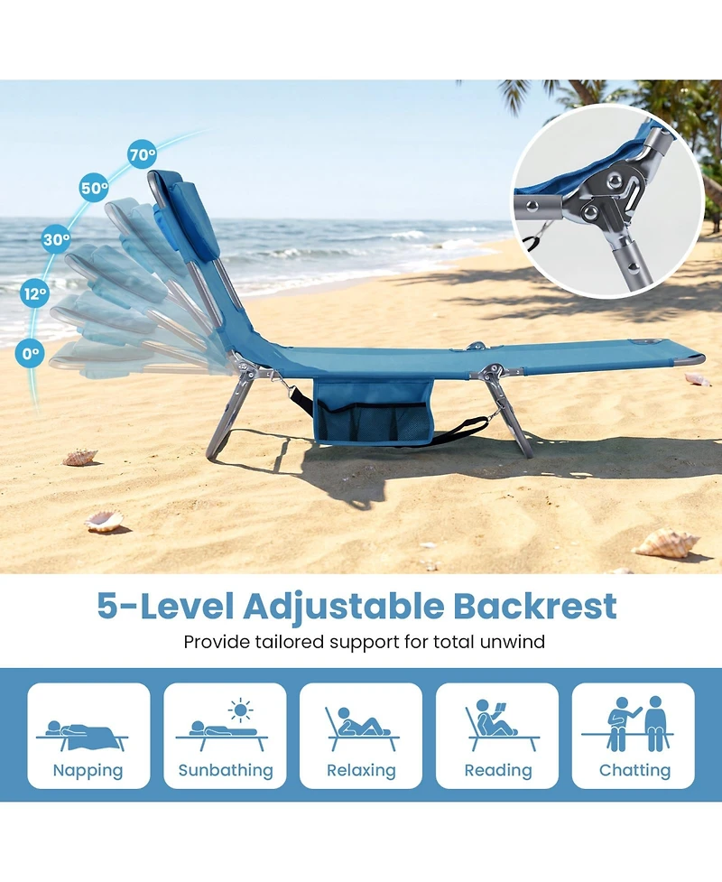 Gymax 2-Pieces Tanning ChairFolding Beach Lounge Chair with 5-Position Adjustable Backrest