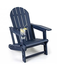 Gymax Adirondack Chair Hdpe All-Weather Fire Pit Chair with Cup Holder and Wooden Texture