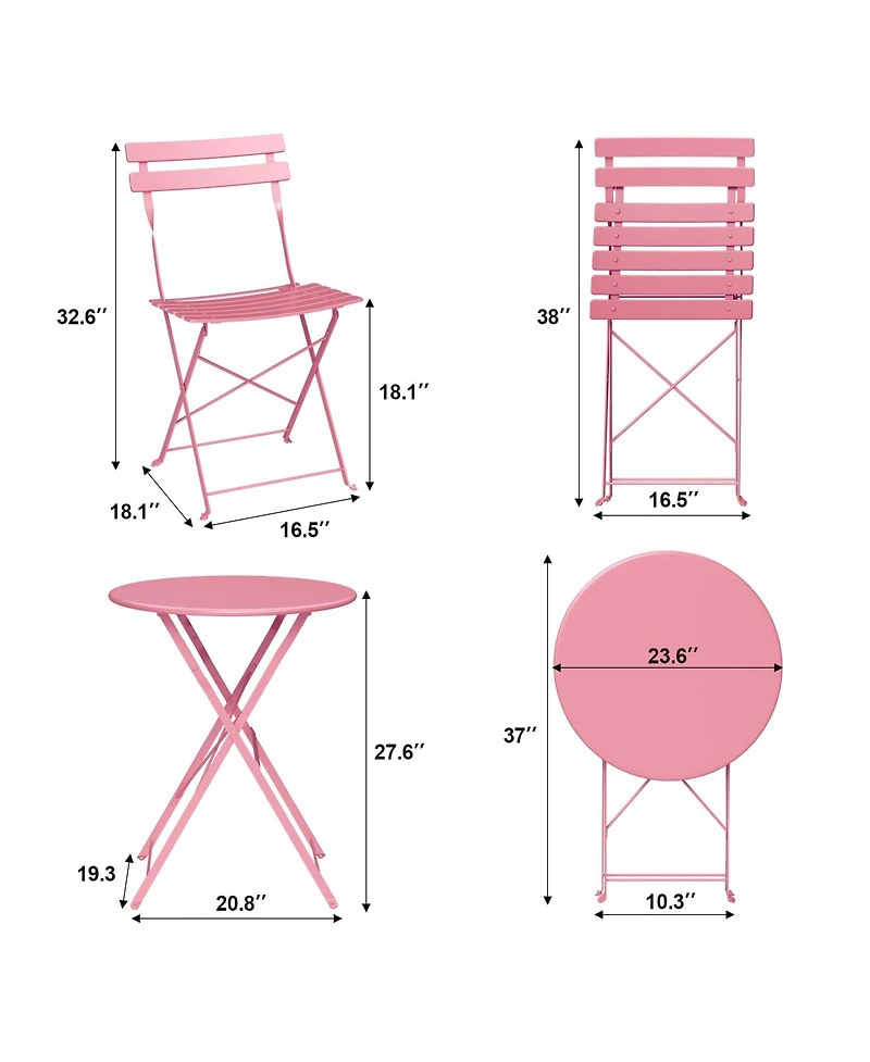 homfan Folding Bistro Set, Outdoor Patio Table and Chairs Set Metal Frame Space Saving Design for Balcony, Garden, Camping