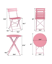 homfan Folding Bistro Set, Outdoor Patio Table and Chairs Set Metal Frame Space Saving Design for Balcony, Garden, Camping