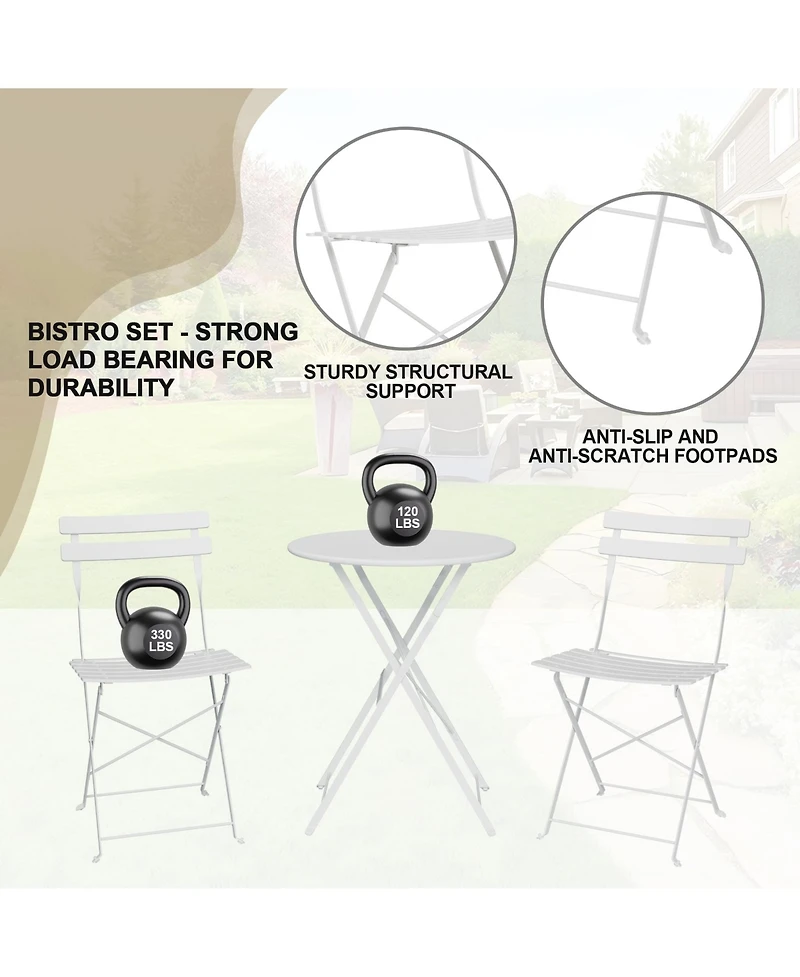 homfan Folding Bistro Set, Outdoor Patio Table and Chairs Set Metal Frame Space Saving Design for Balcony, Garden, Camping