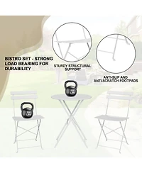 homfan Folding Bistro Set, Outdoor Patio Table and Chairs Set Metal Frame Space Saving Design for Balcony, Garden, Camping