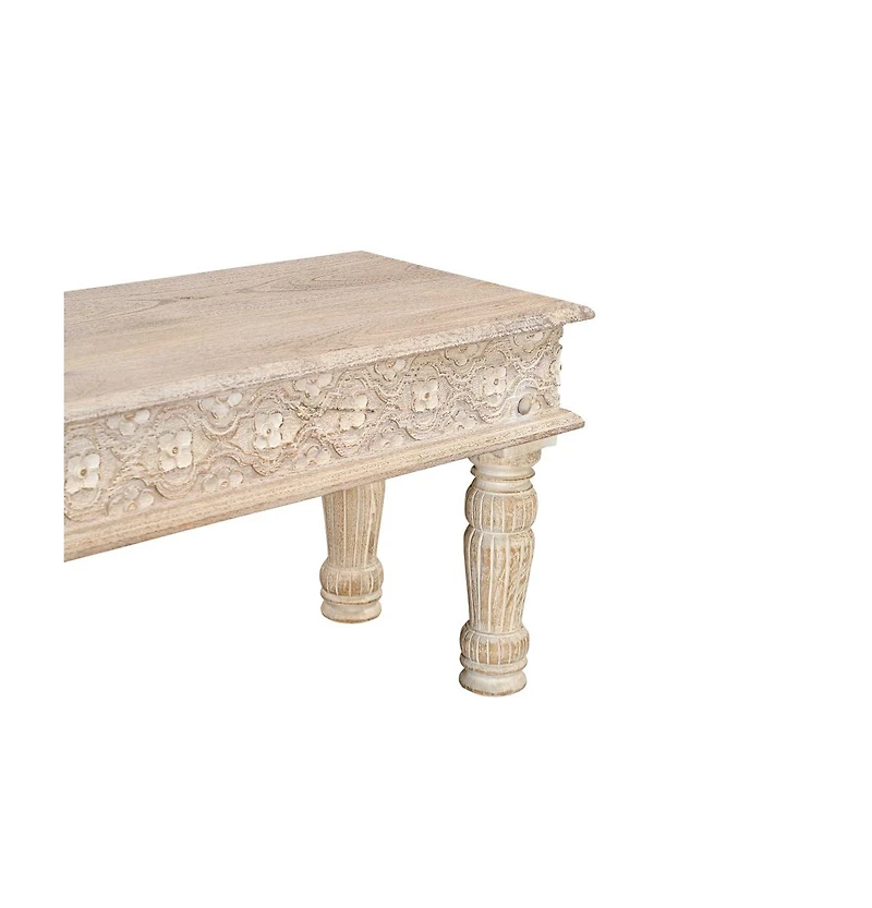 HomeRoots 58" Floral Distressed Solid Wood Dining Bench