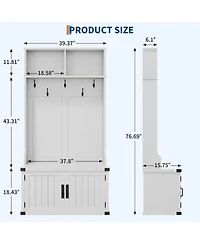 homfan 3-in-1 Hall Tree with Bench and Shoe Storage,Entryway Coat Rack with 5 Hooks