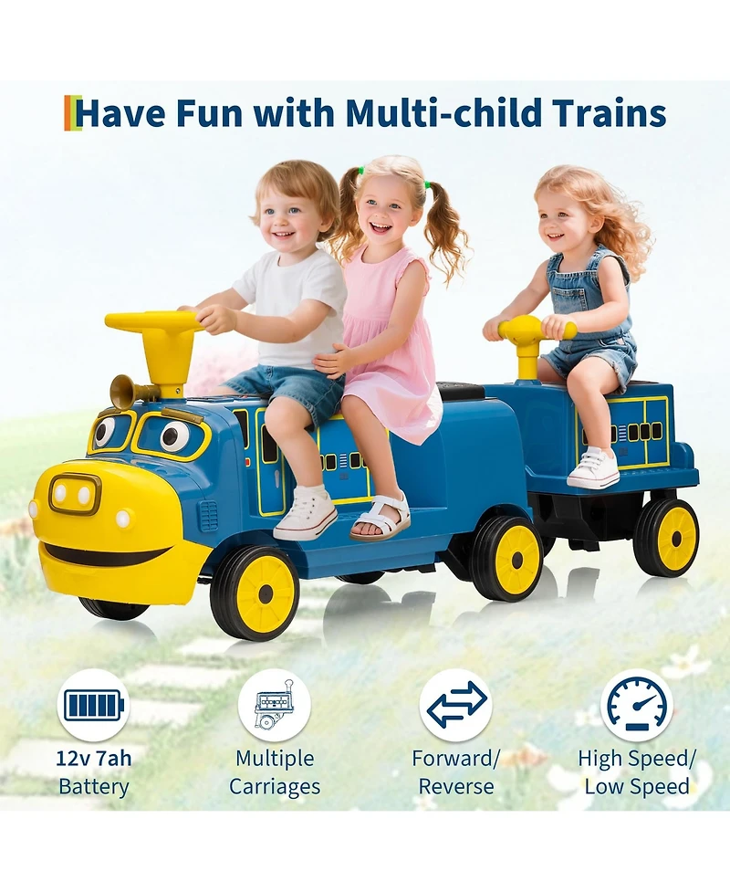 homfan 12V 2-Seater Electric Ride-On Train, Trackless Design, Ages 3+