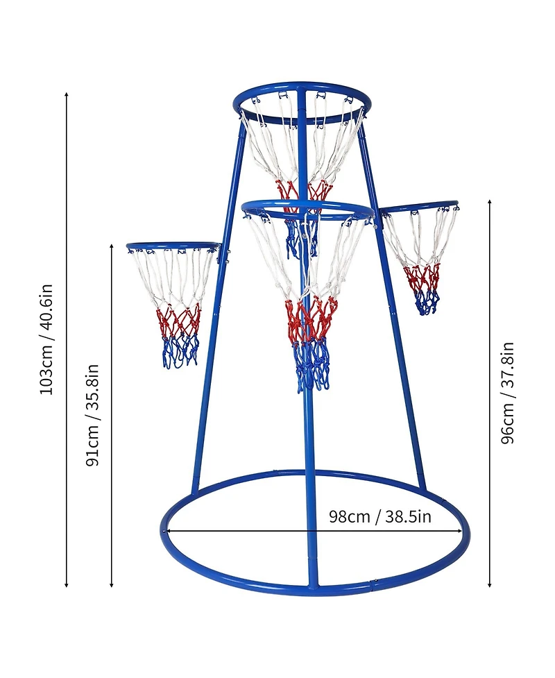homfan 4 Hoop Adjustable Basketball Set, Toddler Sports Toy with 2 Mini Basketballs and Air Pump