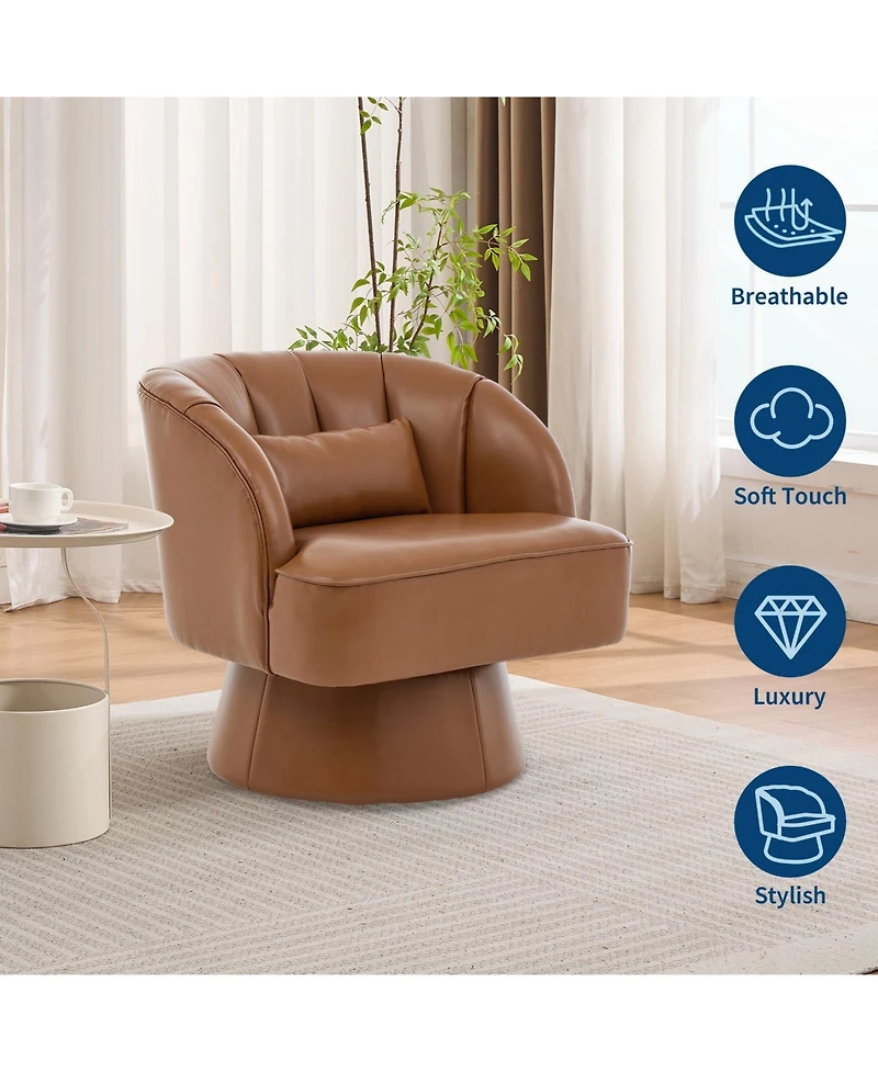 homfan 360degree(s) Swivel Barrel Chairs Set of 2, Ultra-Plush Pu Seat with Cloud-Like Padding and Striped Backrest, Round for Living Room, Bedroom