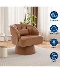 homfan 360degree(s) Swivel Barrel Chairs Set of 2, Ultra-Plush Pu Seat with Cloud-Like Padding and Striped Backrest, Round for Living Room, Bedroom