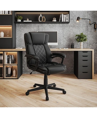 Flynama Ergonomic Executive Faux Leather Office Chair,Diamond-Stitched High Back Chair