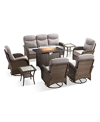 Pocassy 8 Piece Outdoor Furniture Set with 6-inch Cushions, Wicker Conversation Swivel Rocker Chairs and Ottomans, High Back