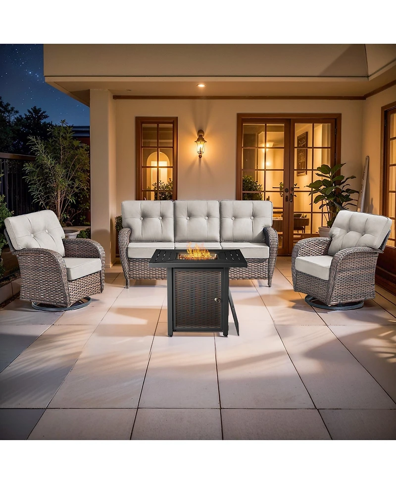Pocassy All-weather Wicker 5 - Person Patio Conversation Sets With Fire Table