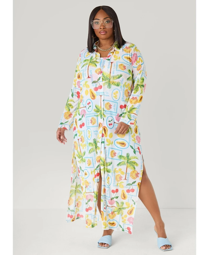 Ashley Stewart Women's Summer Print Mesh Duster