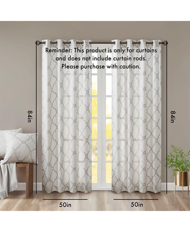 Fretwork Print Grommet Top Window Curtain Panel
