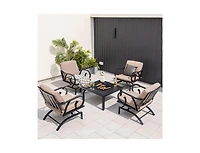 Mondawe 5 Pieces Patio Rocking Chairs and 4-in-1 Fire Pit Table with Fire Poker