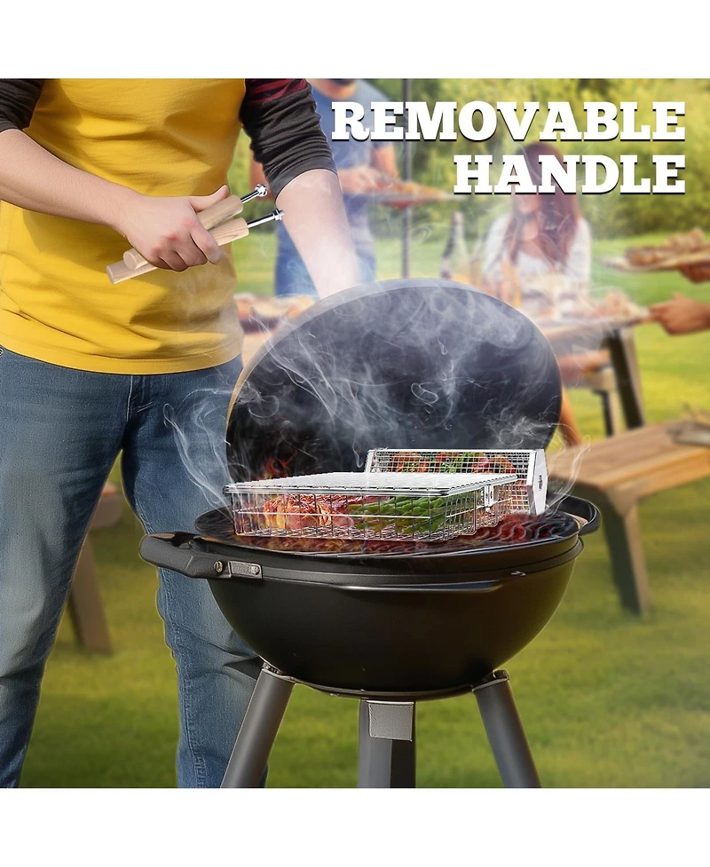 Xdovet Grill Basket Removable Wooden Handle Stainless Steel Bbq Tool