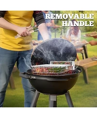 Xdovet Grill Basket Removable Wooden Handle Stainless Steel Bbq Tool