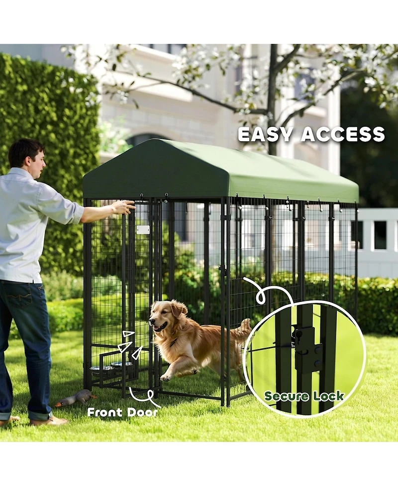 Ruie 8x4x6 ft Outdoor Dog Kennel with Rotating Bowl Holders and Waterproof Cover