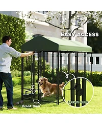 Ruie 8x4x6 ft Outdoor Dog Kennel with Rotating Bowl Holders and Waterproof Cover