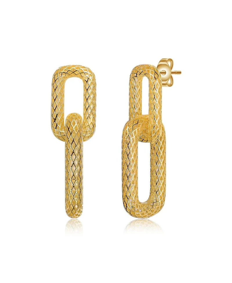 Rachel Glauber Radiant 14K Gold Plated Mesh Rectangular Double Loops Earrings