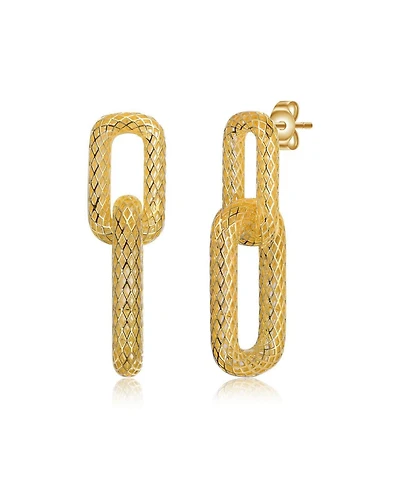 Rachel Glauber Radiant 14K Gold Plated Mesh Rectangular Double Loops Earrings