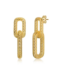 Rachel Glauber Radiant 14K Gold Plated Mesh Rectangular Double Loops Earrings