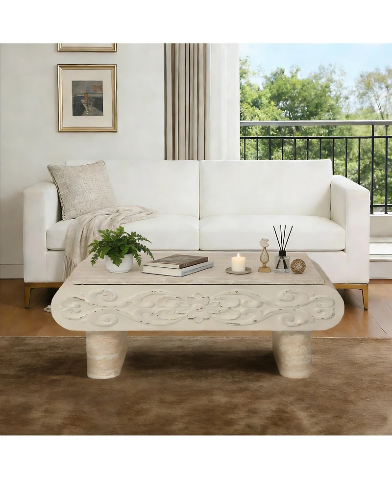 Clihome Modern Mdf Wooden Lift Top Side Table with Hidden Storage, Open Shelf and Drawers Coffee Table