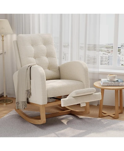 homfan Modern Rocking Chair for Living Room, Comfortable Recliner Rocker with Side Pocket, Soft Linen Upholstered Glider Chair for Bedroom, Nursery