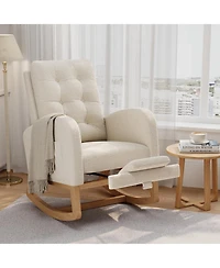 homfan Modern Rocking Chair for Living Room, Comfortable Recliner Rocker with Side Pocket, Soft Linen Upholstered Glider Chair for Bedroom, Nursery