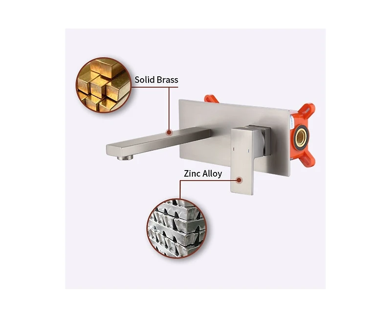 Busdays Brushed Nickel Wall Mount Bathroom Faucet Single Handle 2 Hole with Brass Rough in Valve for Sink or Bathtub