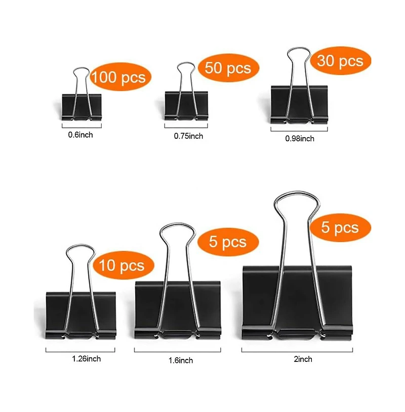Danrong Assorted Sizes Binder Clips Coated Steel For Office Home School