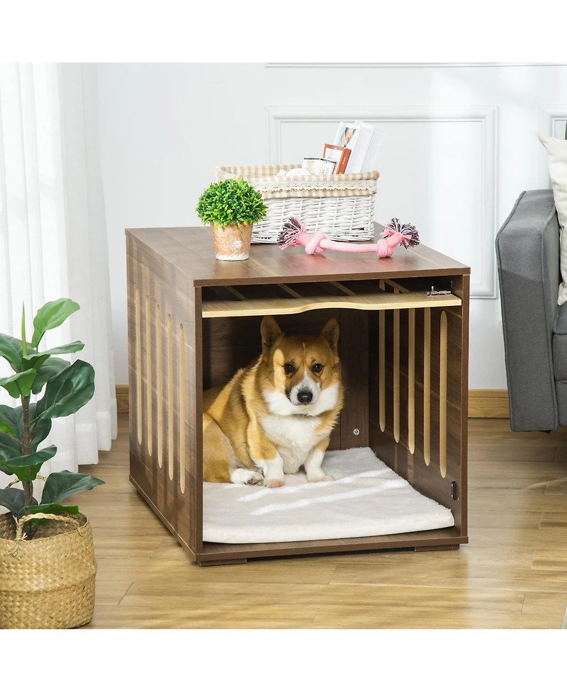 Ruie Furniture Style Dog Crate End Table with Cushioned Bed and Safety Lock