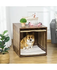 Ruie Furniture Style Dog Crate End Table with Cushioned Bed and Safety Lock