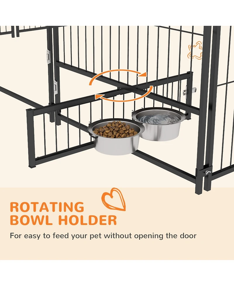 Ruie 6.9 ft Outdoor Dog Kennel with Canopy and Rotating Feeding Bowls