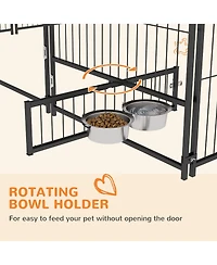 Ruie 6.9 ft Outdoor Dog Kennel with Canopy and Rotating Feeding Bowls