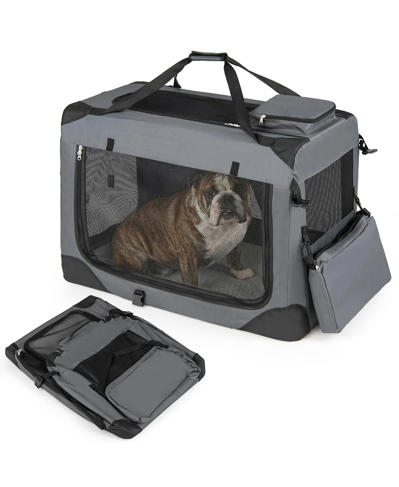 Ruie Foldable Soft-Sided Dog Travel Crate with Mesh Windows and 3 Doors