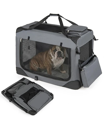 Ruie Foldable Soft-Sided Dog Travel Crate with Mesh Windows and 3 Doors