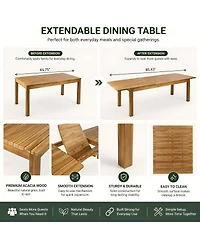 Asagikoiai 7-Piece Acacia Wood Outdoor Dining Set, Expandable Patio Table and 6 Chairs