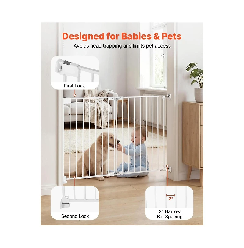Ruie No Bottom Bar Dog Gate for Stairs 28 in High and 26 to 43 in Wide