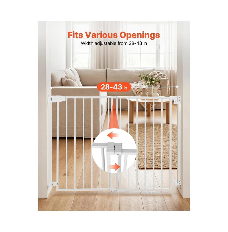 Ruie Drilling Mount Pet Gate for Stairs 30 in High and 28 to 43 in Wide