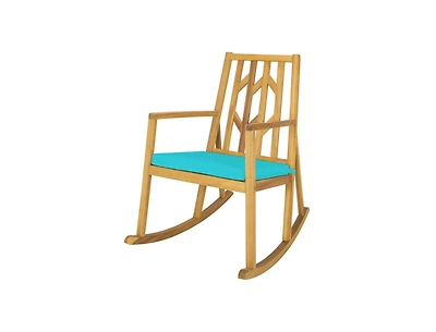 Lucky One Patio Acacia Wood Rocking Chair with Cushion Armrests Outdoor Sofa