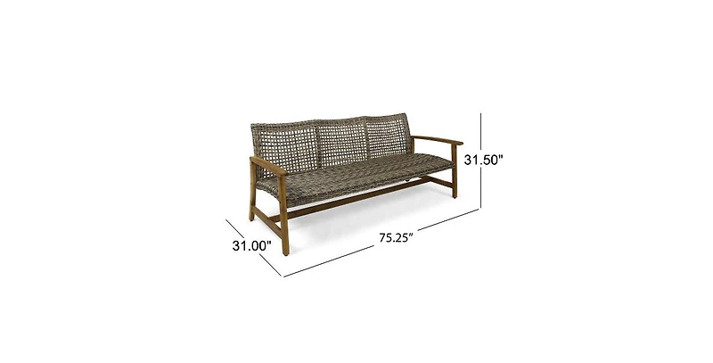 Mondawe Wood Wicker 3-Seater Outdoor Sofa – Wood Patio Couch