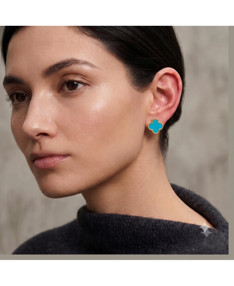 Simona Simulated Turquoise Clover, Beaded Outline Studs