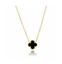 Simona Sterling Silver, Onyx Clover, Beaded Outline Necklace