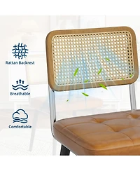 homfan Set of 4 Rattan Accent Side Dining Chairs, Padded Faux Leather Seat with Sturdy Metal Frame, Armless Chairs
