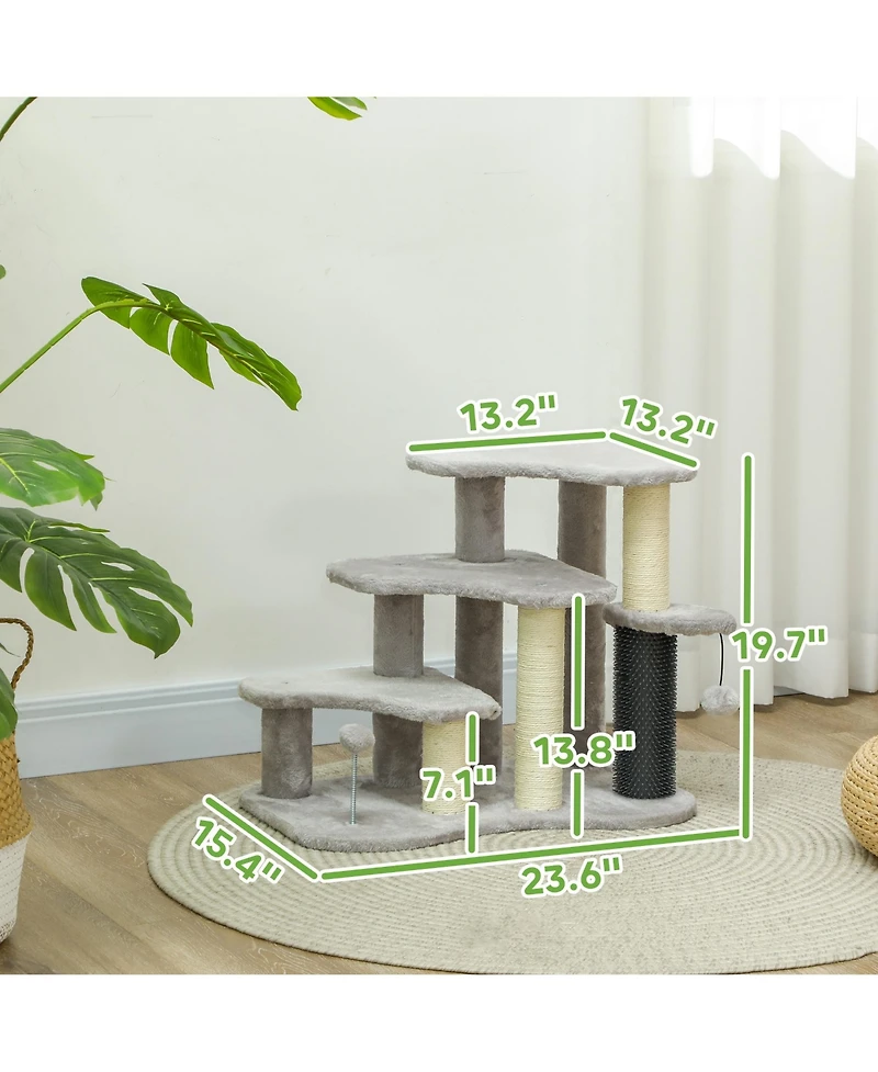 Ruie 2 in 1 Cat Tree Tower and 3 Step Pet Stairs with Scratching Posts and Toy Balls