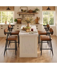 homfan Set of 4 Counter Height Bar Stools with Arms, Backrest and Footrest, 26" H, Metal Frame
