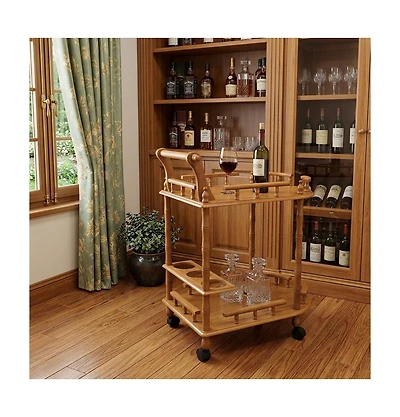 HomeRoots 24" Wood Rolling Bar Cart with Wine Storage
