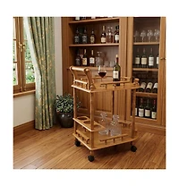 HomeRoots 24" Wood Rolling Bar Cart with Wine Storage